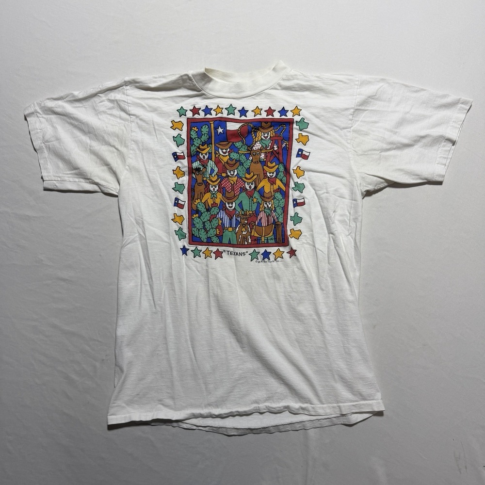 Vintage 1989 Texans Cowboy Novelty Graphic T-Shirt Alore Medium Single Stitch
